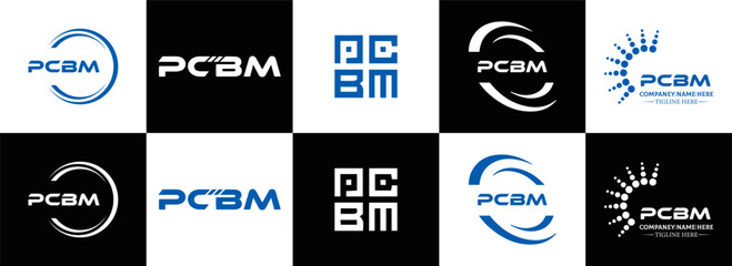 PCBM logo. P C B M design. White PCBM letter. PCBM, P C B M letter logo design. Initial letter PCBM letter logo set, linked circle uppercase monogram logo. P C B M letter logo vector design.	
