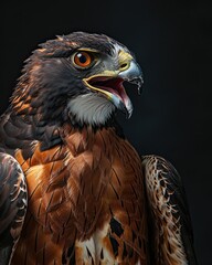 Side angry pose of Black chested Snake Eagle on black background AI Generative