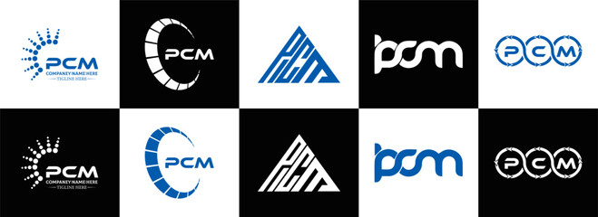 PCM logo. P C M design. White PCM letter. PCM, P C M letter logo design. Initial letter PCM letter logo set, linked circle uppercase monogram logo. P C M letter logo vector design.	
