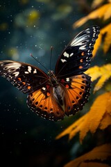 Fototapeta na wymiar Rapid fluttering of butterfly wings mid-flight AI generated
