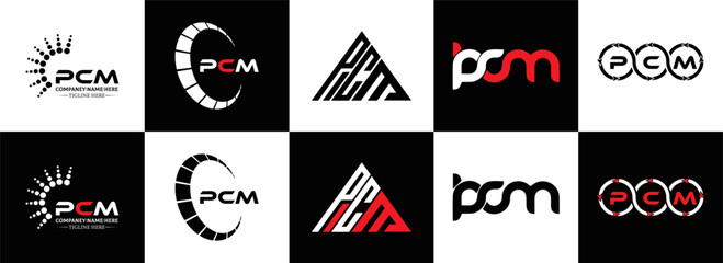 Fototapeta na wymiar PCM logo. P C M design. White PCM letter. PCM, P C M letter logo design. Initial letter PCM letter logo set, linked circle uppercase monogram logo. P C M letter logo vector design. 