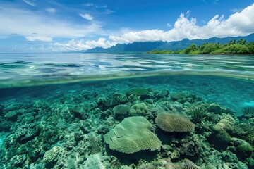 Fototapeta na wymiar Pristine coral reef under crystal clear water