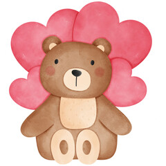 Teddy Bear with Heart Watercolor