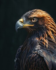Obraz premium Right side view of Black Eagle in studio with glossy feather AI Generative