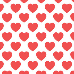 Vector pattern red hearts decoration, flat icons on white background for Valentines Day holiday or Weddings. Holiday seamless pattern design, backgrounds, prints