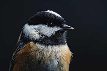 Obraz premium Side view of Black-capped Chickadee isolated on black background AI Generative