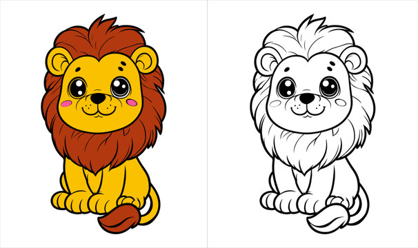 coloring book for kids. cute lion 