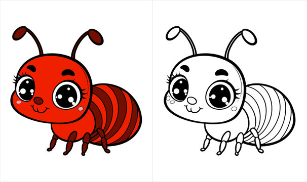coloring book for kids. cute ant