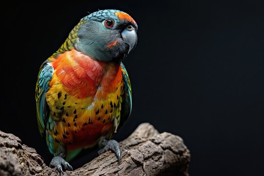Side view of Blue-faced Parrot Finch perched on old branch AI Generative