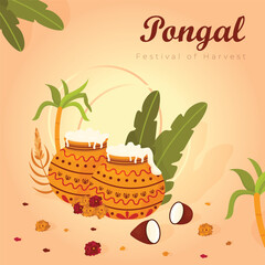 vector traditional happy pongal indian harvest festival background design