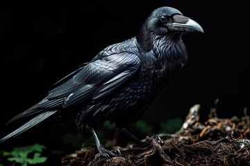 Portrait side view of Carrion Crow with beautiful feather AI Generative standing on the ground AI Generative