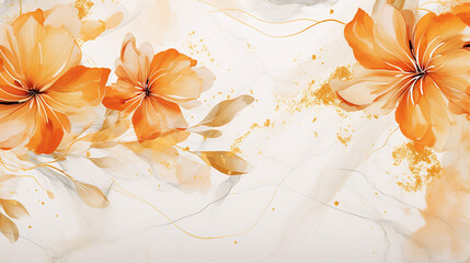 Obraz na płótnie Canvas floral background with marble pattern. Watercolor Coral background with elements of gold splashes. Great for backgrounds, websites, postcards, invitations, banners, brochures, brochures
