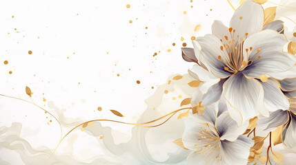 floral background with marble pattern. Watercolor Ivory background with elements of gold splashes. Great for backgrounds, websites, postcards, invitations, banners, brochures, brochures