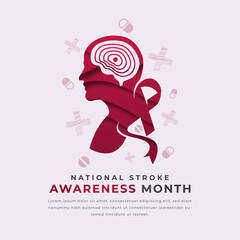 National Stroke Awareness Month Paper cut style Vector Design Illustration for Background, Poster, Banner, Advertising, Greeting Card