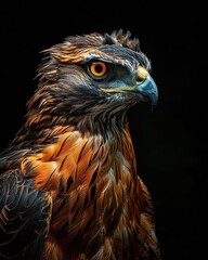 Portrait elegant pose of Crested Hawk Eagle on the black background AI Generative