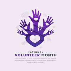National Volunteer Month Paper cut style Vector Design Illustration for Background, Poster, Banner, Advertising, Greeting Card