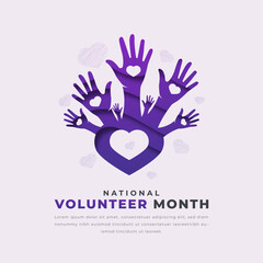 Fototapeta premium National Volunteer Month Paper cut style Vector Design Illustration for Background, Poster, Banner, Advertising, Greeting Card