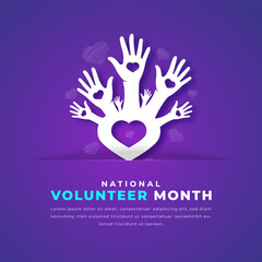 National Volunteer Month Paper cut style Vector Design Illustration for Background, Poster, Banner, Advertising, Greeting Card