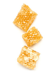 Fresh sweet honeycombs on white background