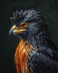 Portrait majestic of Crested Serpent Eagle on the dark background AI Generative
