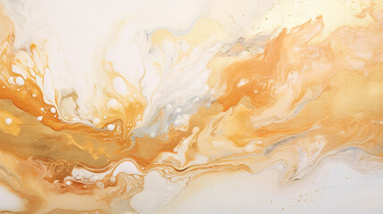 Fluid art texture design. Background with floral mixing paint effect. Mixed paints for posters or wallpapers. Gold and white overflowing colors. Liquid acrylic picture that flows and splash