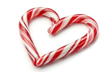 Fototapeta premium Candy Canes Forming Heart Shape on White Background - Generative AI