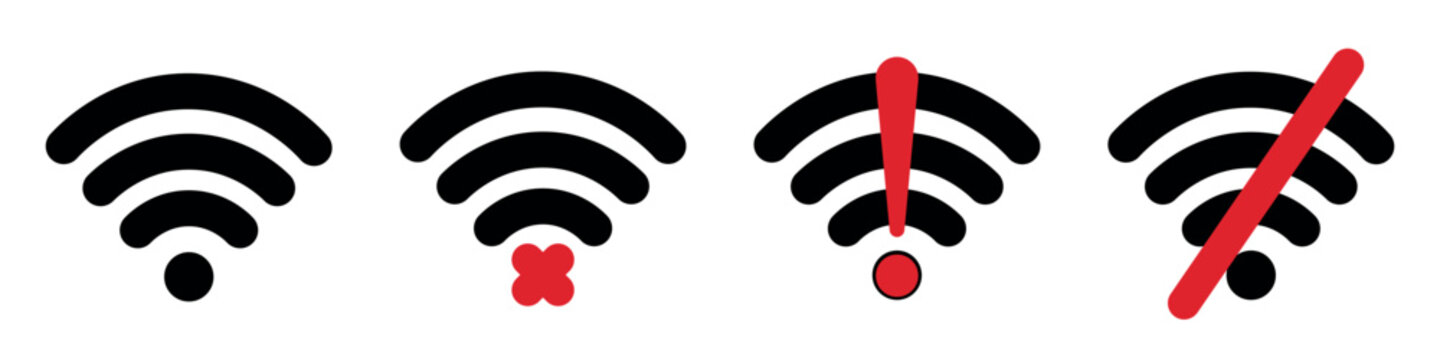 Set of flat WIFI icons isolated on a transparent background. Wireless internet sign. Editable stroke. Vector illustration