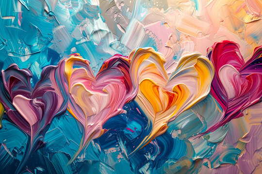 Naklejki 3d abstract oil painting art of valentine hearts