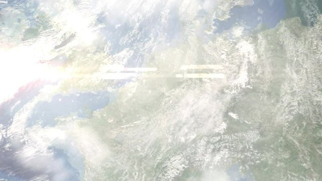 Zoom in from space and focus on Baesweiler, Germany. 3D Animation. Background for travel intro. Elements of this image furnished by NASA.