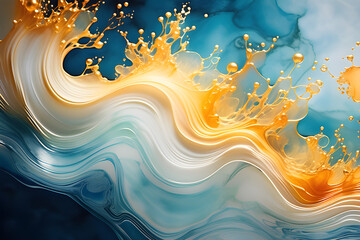 Fototapeta na wymiar Natural Luxury Abstract Fluid Art Painting - A golden swirl of soft, dreamy wallpaper generative ai