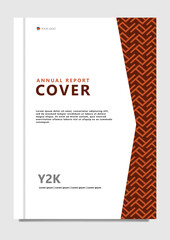 Vector annual report cover with brown colored straight lines pattern decoration.