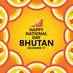 Bhutan national day vector template with colorful circular ribbon flags. Asian country public holiday celebrated annually on December 17. - obrazy, fototapety, plakaty