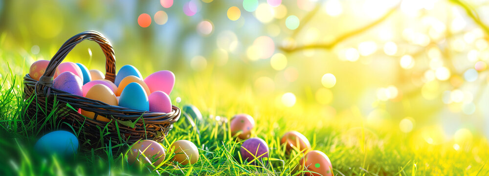 Easter wallpaper with easter eggs in a basket