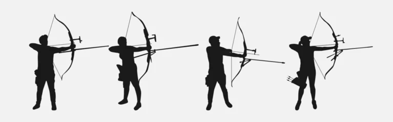 Tuinposter set of silhouettes of archery athletes with different poses, gestures. isolated on white background. vector illustration. © Irkhamsterstock