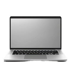 Fototapeta premium Front view of a modern generic silver metallic laptop with a blank black screen and isolated on a transparent background