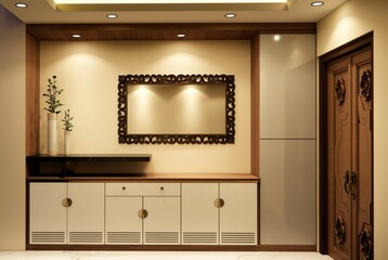 Interior design of modern living room with fireplace