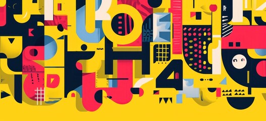 Colorful abstract typographic design with assorted letter shapes. Graphic design and creativity.