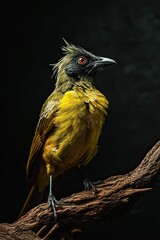 Fototapeta premium Majestic of Flavescent Bulbul standing on old log AI Generative