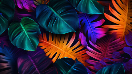 Creative fluorescent color layout made of tropics