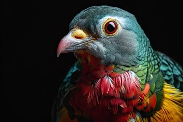 Portrait macro Fruit Dove isolated on black AI Generative