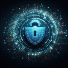 Digital cybersecurity and network protection, shield and padlock, Ciberseguridad digital y protecci&oacute;n de redes, escudo y candado. concept.
