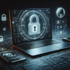 Digital cybersecurity and network protection, shield and padlock, Ciberseguridad digital y protecci&oacute;n de redes, escudo y candado. concept.