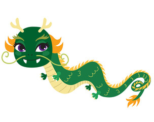 Cute chinese dragon cartoon character. Illustration for Lunar New Year on white background