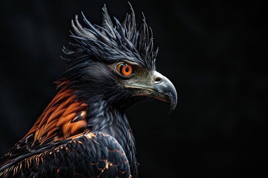 Side view Long-crested Eagle isolated on black AI Generative