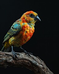 Portrait of Mosaic Canary standing on the branch AI Generative