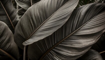 black and white leaves,  abstract black leaves, a textured tropical leaf background