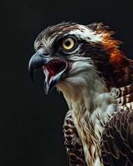 Fototapeta premium Angry of Osprey isolated on black AI Generative