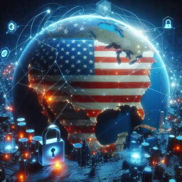 USA Global Encrypted Cybersecurity Network Data Cyber Security Cloud Computing IOT AI Technology, EE.UU. Red Global De Ciberseguridad Cifrada Datos Seguridad Cibernética Computación En La Nube IOT