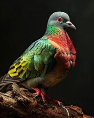 Beautiful of Pink-necked Green Pigeon standing on old log AI Generative