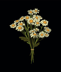 vector flower bouquet illustration, yellow flowers, modern art, art deco, flowers, colors.